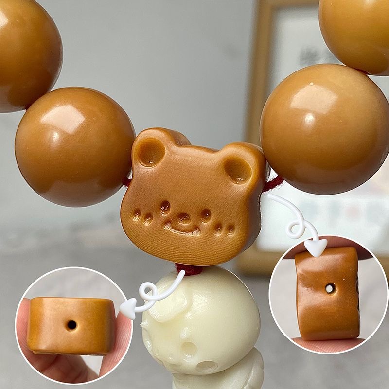 非金属木质吊坠 【三通】象牙果小熊雕刻卡通diy配件手串配饰21mm