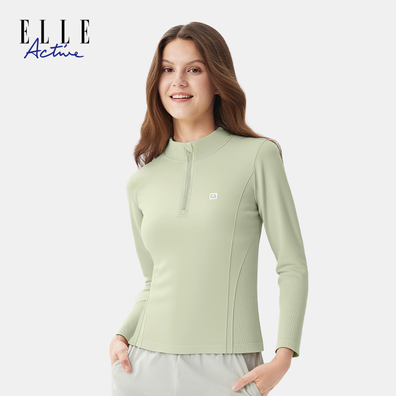 ELLE Active立领半拉链长袖t恤女款户外防风运动休闲修身百搭上衣