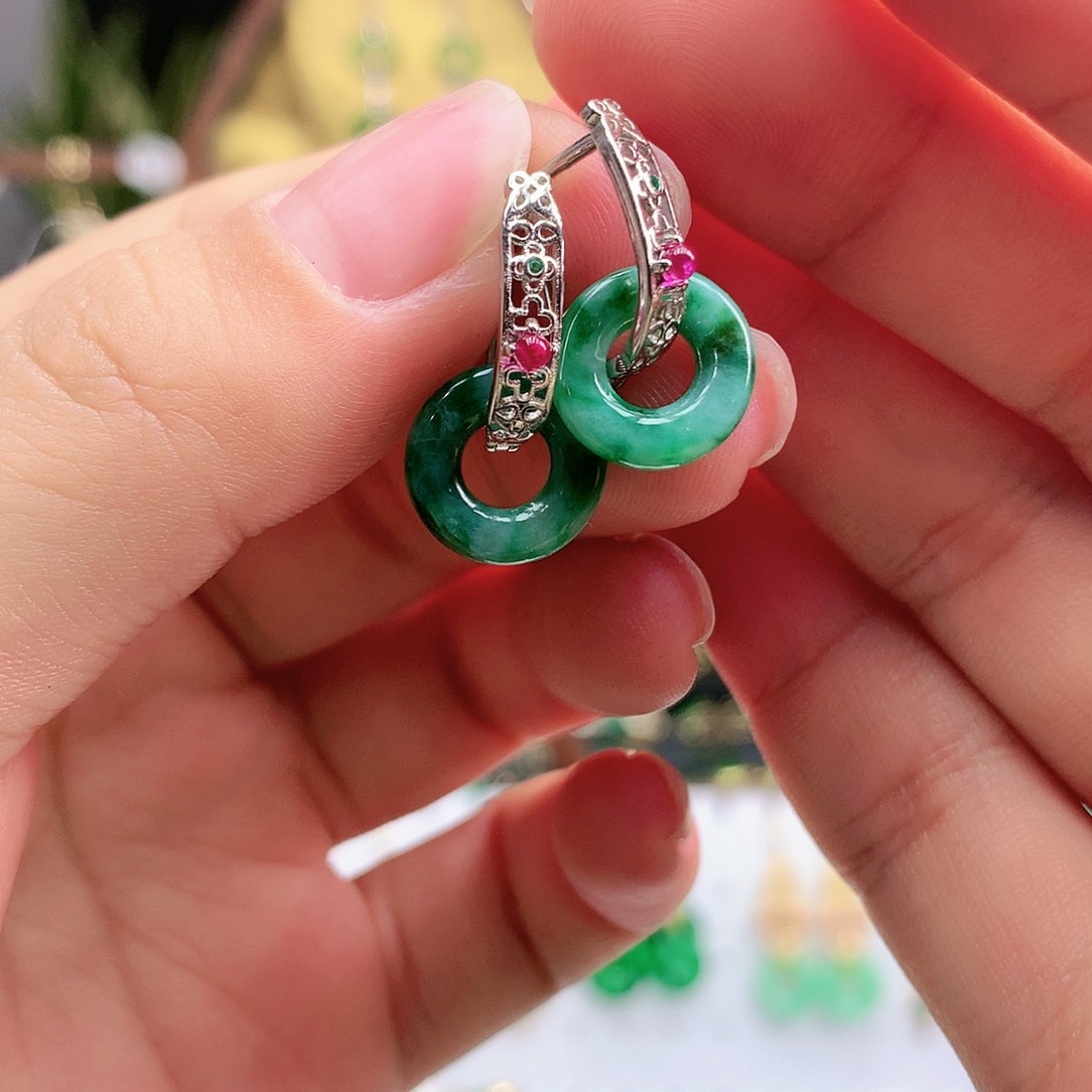 翡翠耳饰银S925镶嵌耳饰