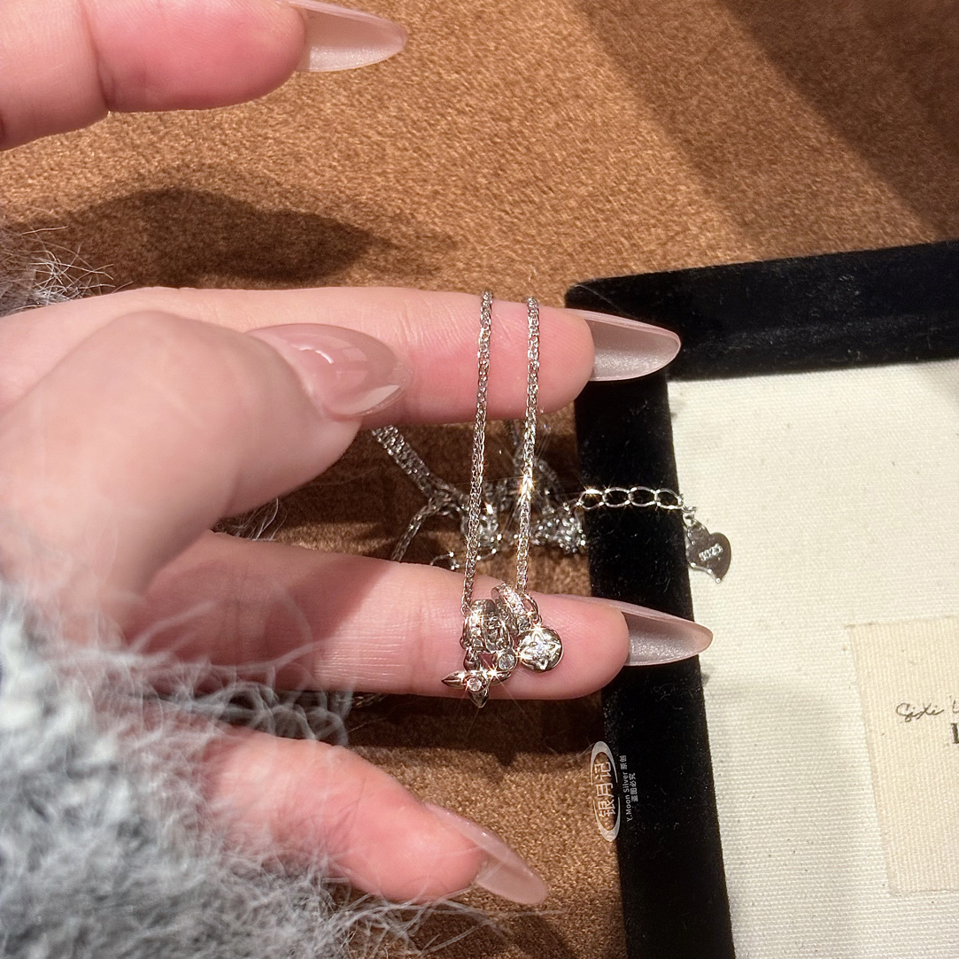 吊坠925银 S925银轻奢ins流星锆石项链女金色老钱风小众项链