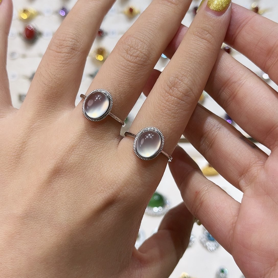 蛇纹石玉戒指银S925镶嵌