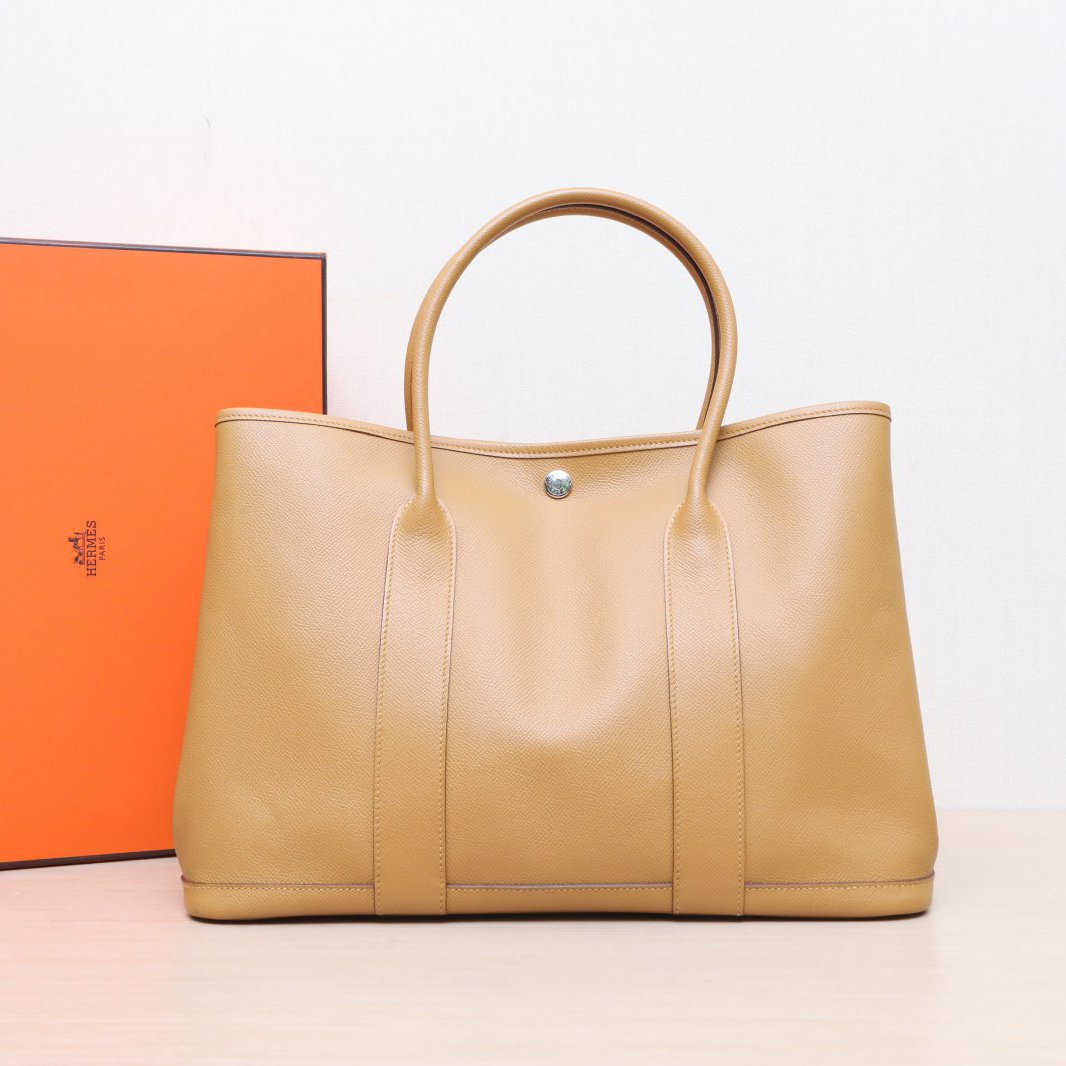 99新 Hermes/爱马仕 小花柳 花园包 36 芝麻色 Ep皮 Z刻 包