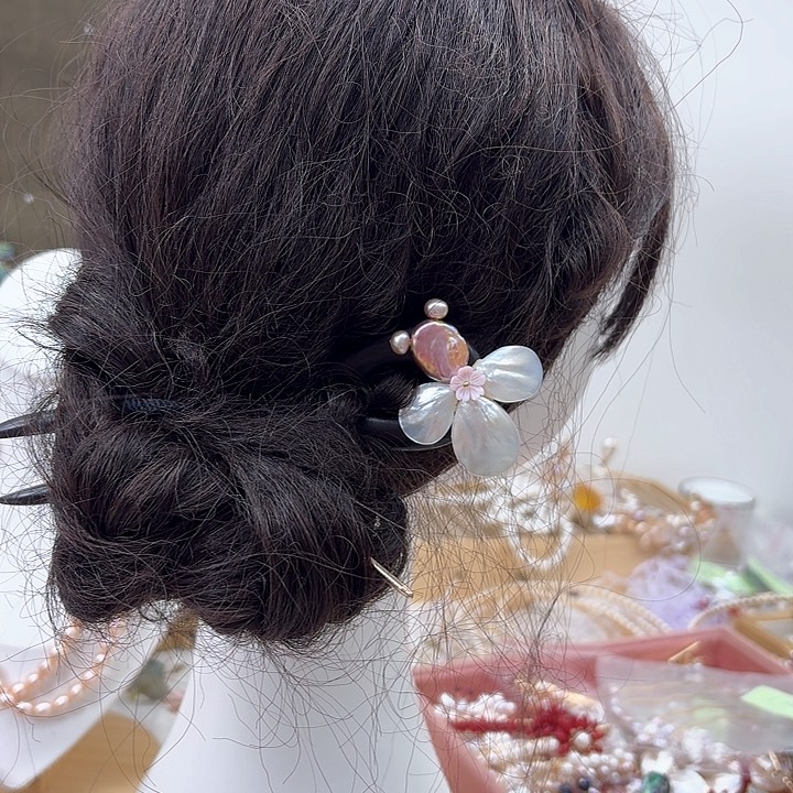 淡水珍珠发饰银S925镶嵌