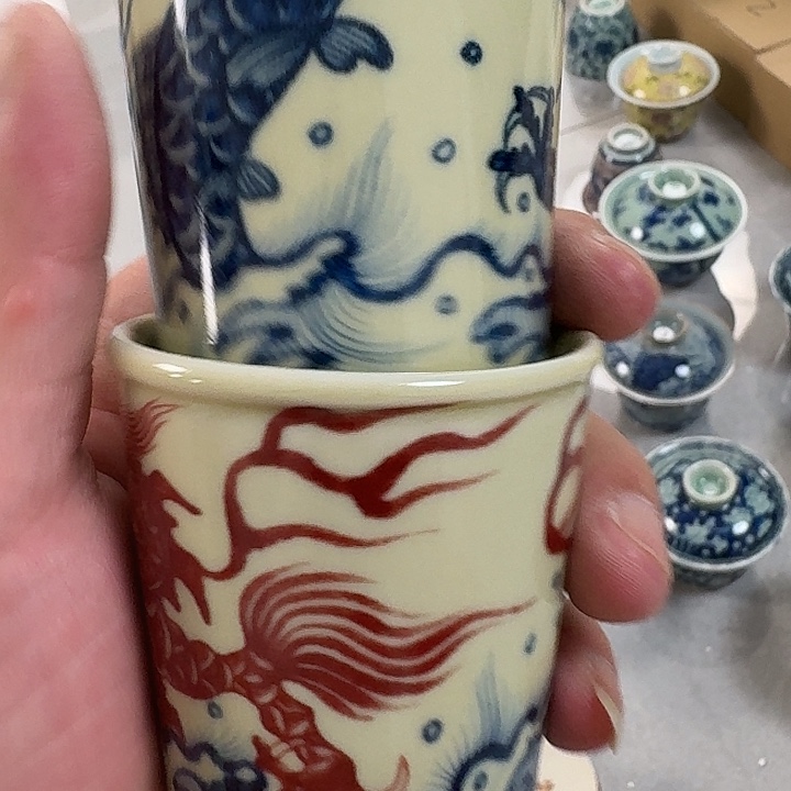 瓷片2号柚鱼化龙闻香杯一对