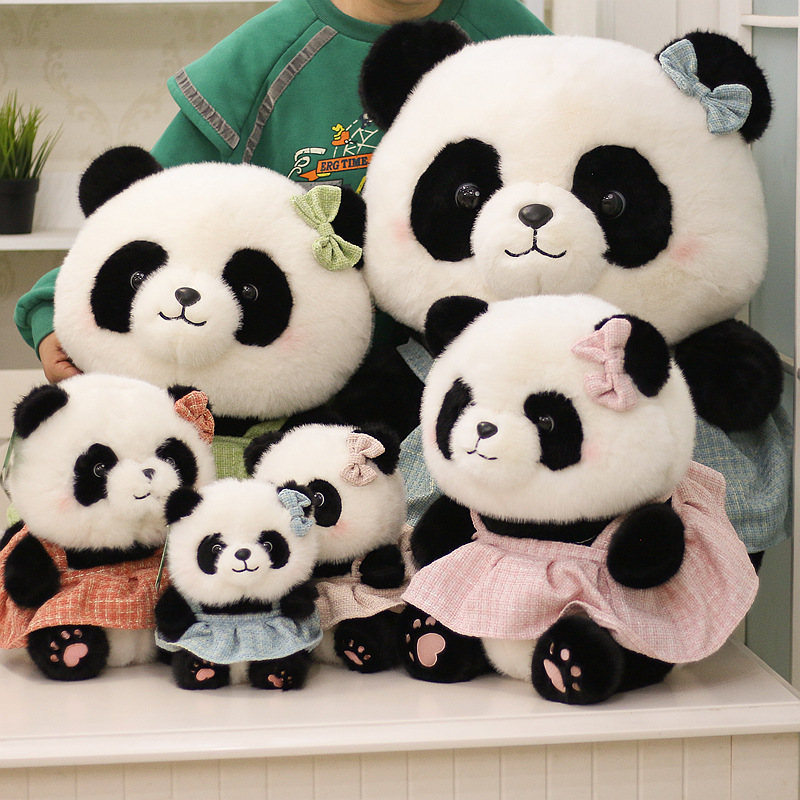 正版仿水貂毛小香风裙子熊猫花花毛绒玩具公仔玩偶成都基地同款萌