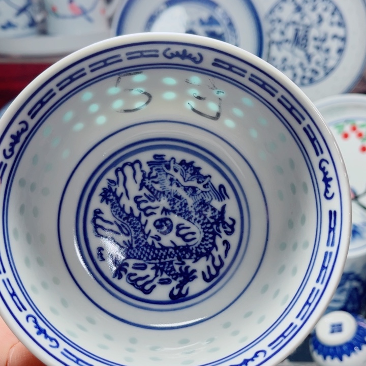青花玲珑5寸饭碗龙纹