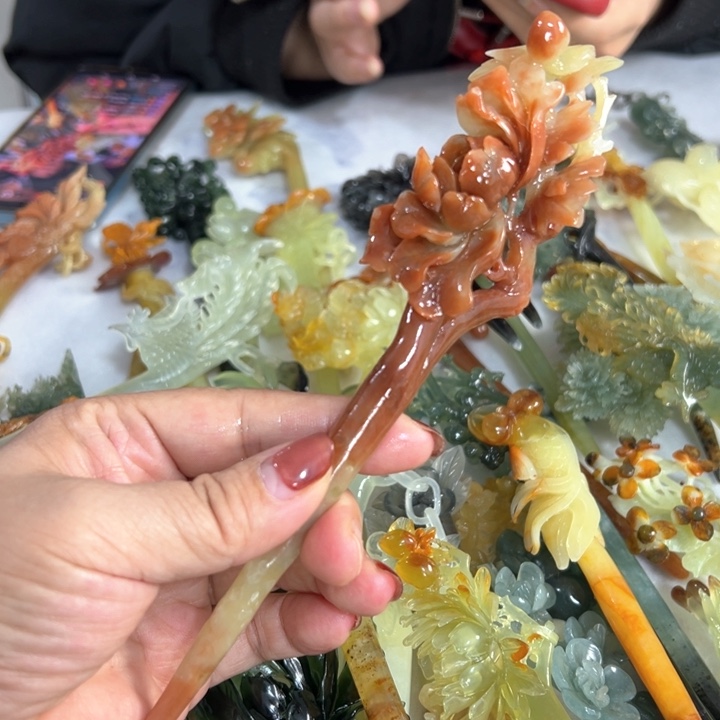 定制蛇纹石玉毛货发饰