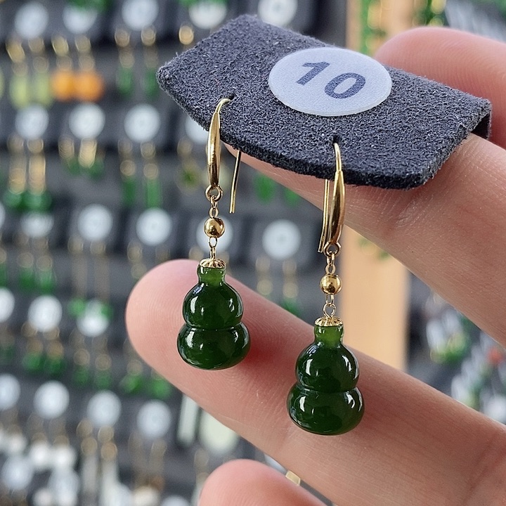 和田玉耳饰18K金镶嵌