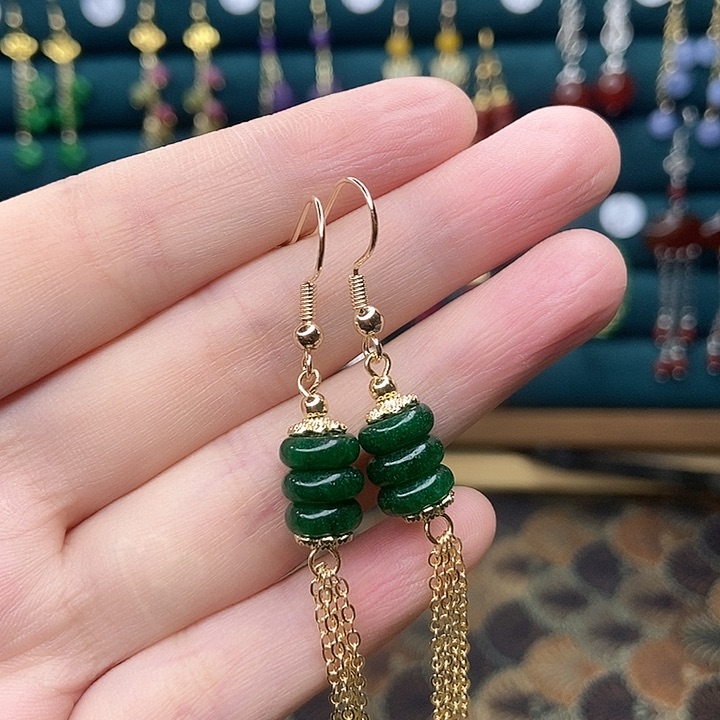 石英质玉耳钉银S925镶嵌