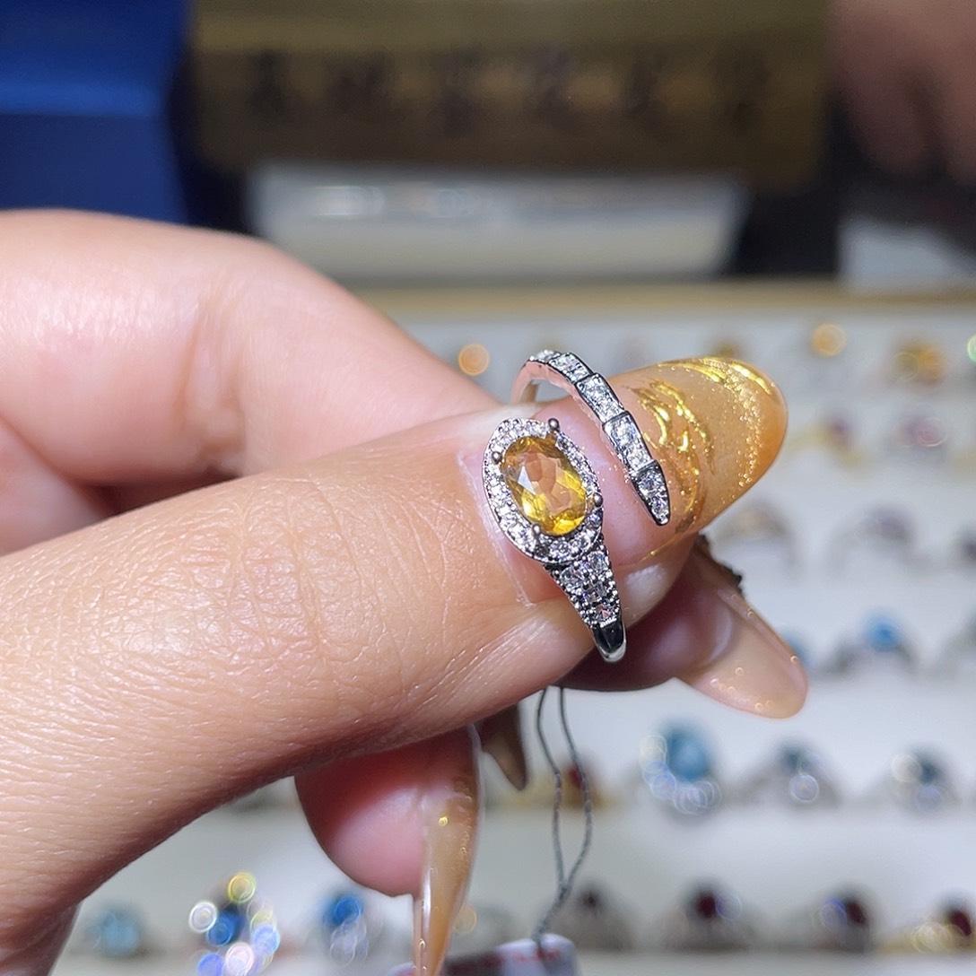 黄晶戒指银S925镶嵌35677