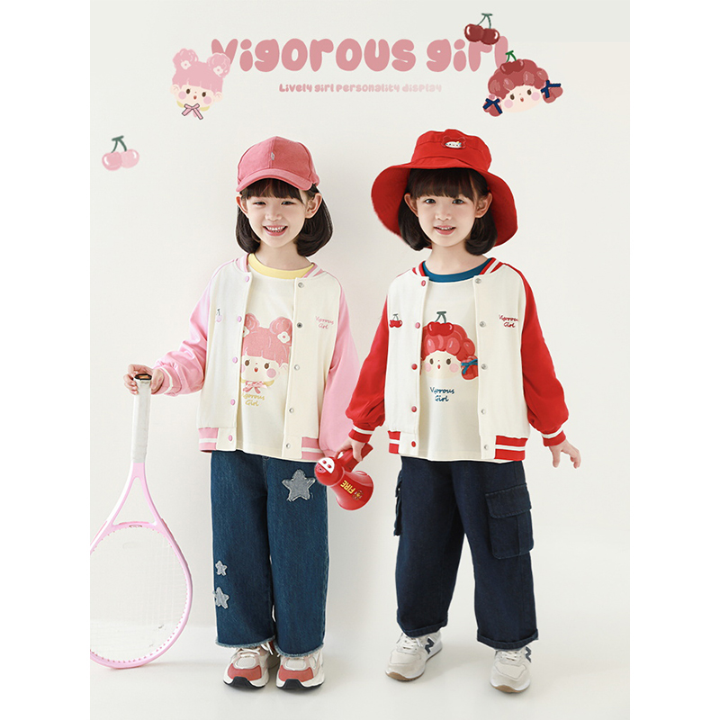 【清】幼悠【甜美女孩】春壹波春季休闲印花女童两色棒球服外套 C3004
