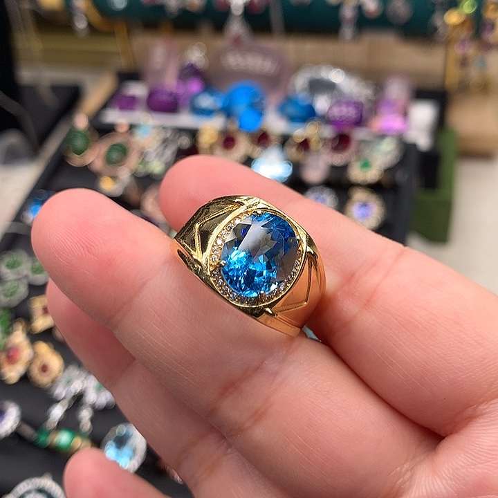 托帕石银S925镀金镶嵌戒指