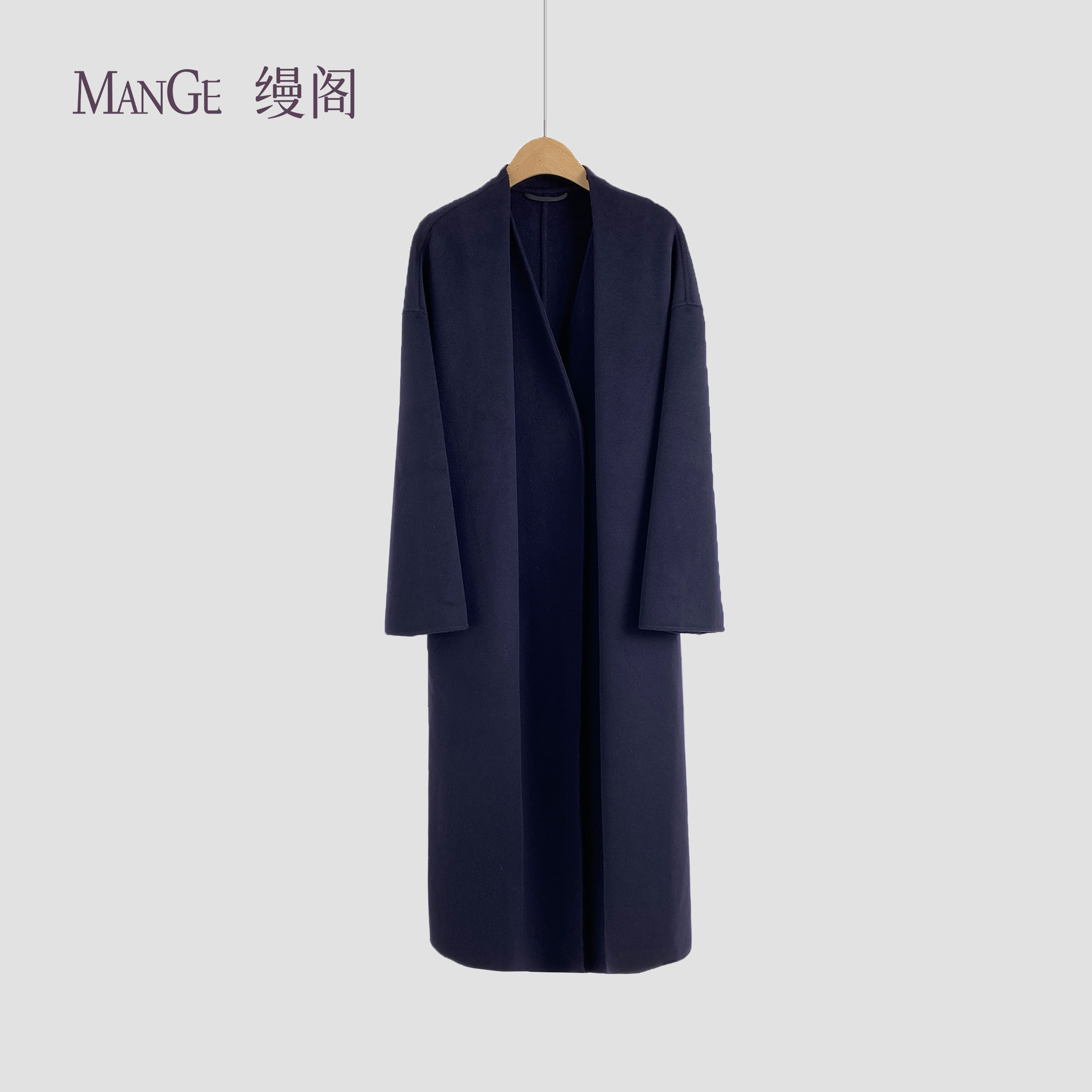 MANGE缦阁 100%山羊绒 极简优雅老钱风 无领长款大衣风衣外套