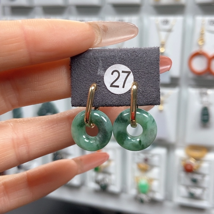 【闪购商品】翡翠耳饰银S925镀金镶嵌