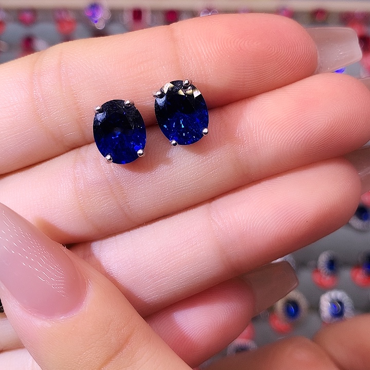 蓝宝石耳饰银S925镶嵌