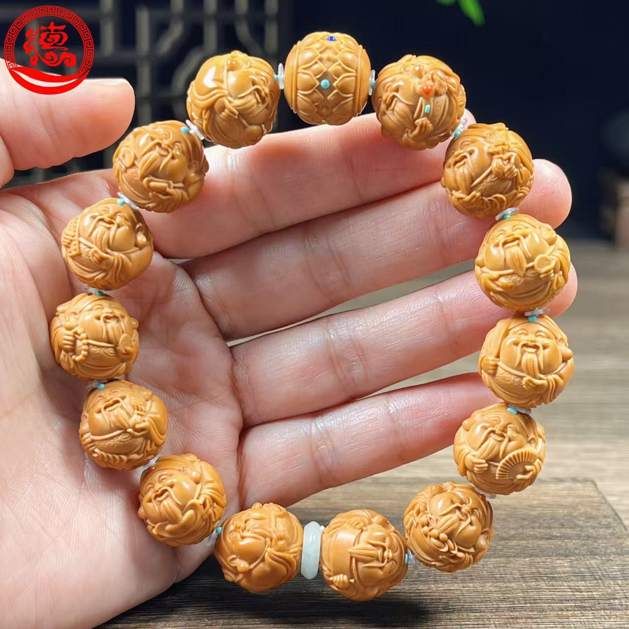 猴头核桃 1.65瑞兽贵派财神满镶嵌款 文玩手串