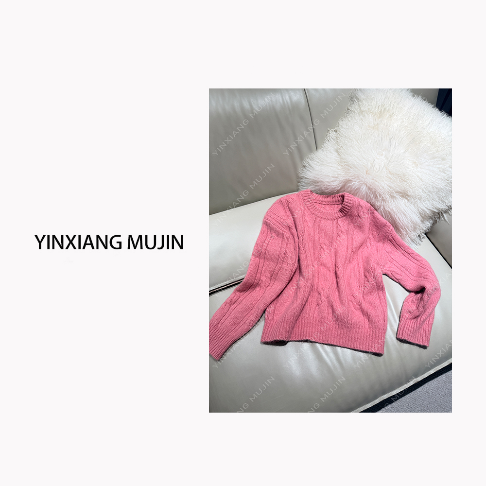 【YINXIANG MUJIN】珊瑚粉毛衣 冬季圆领套头羊毛衫女纯色长袖上衣