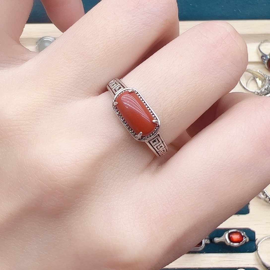 玛瑙/玉髓戒指银S925镶嵌