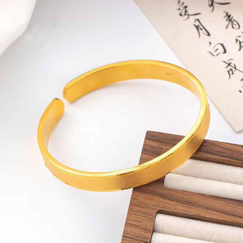 合金手镯 真金包亮金磨砂质感满天星宽版开口手镯超高保色不掉色