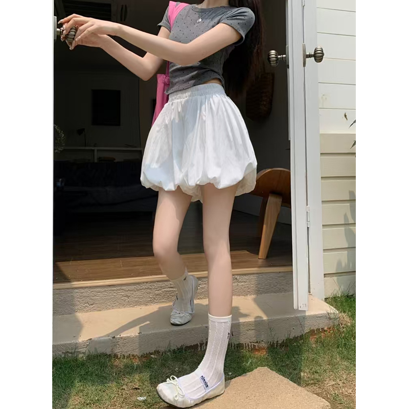 白色花苞裤裙云朵蓬蓬半身裙女夏季高腰显瘦A字裙子泡泡灯笼短裤