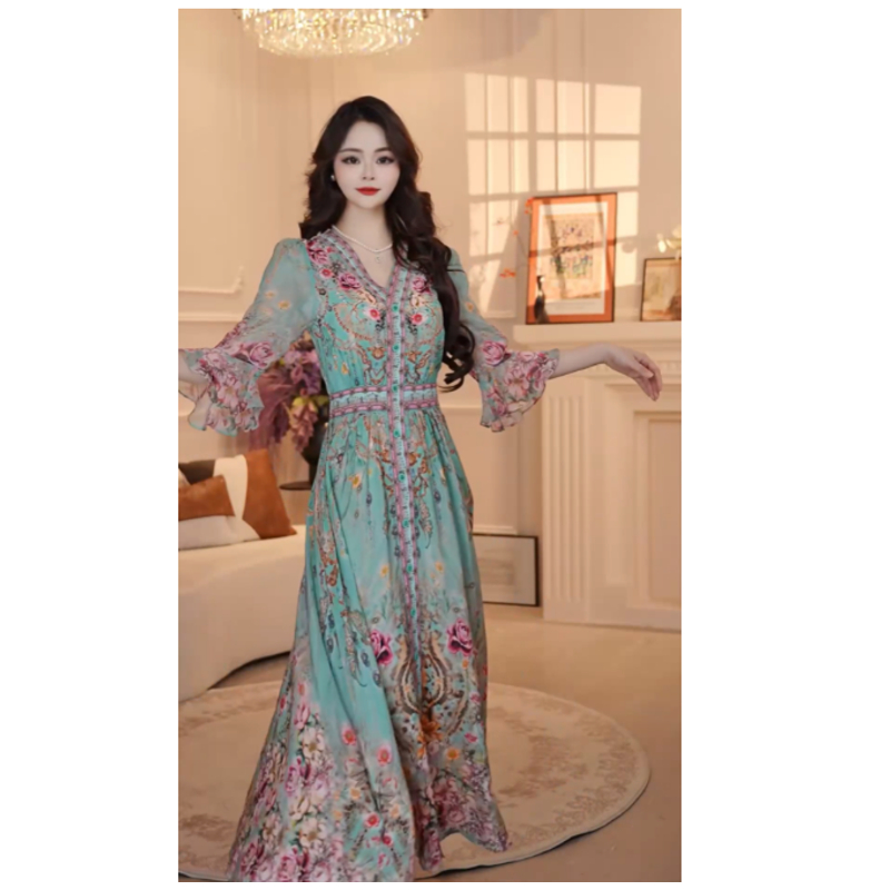 【海港漫步】25年春夏高贵名媛风优雅气质收腰高端连衣裙