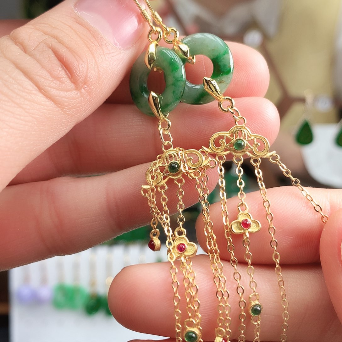 翡翠耳饰银S925镶嵌耳饰