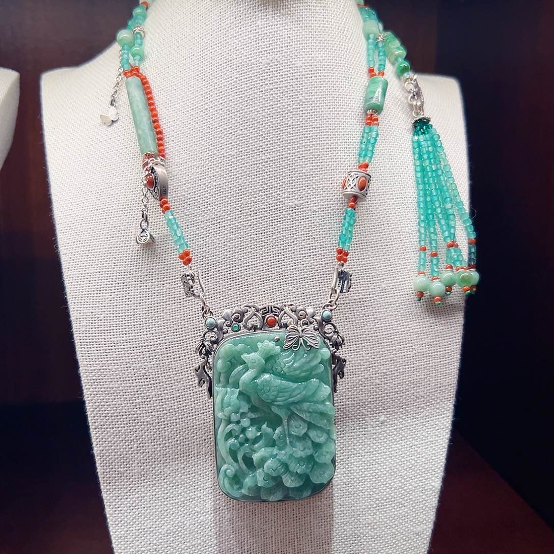 翡翠银S925镶嵌项链项链