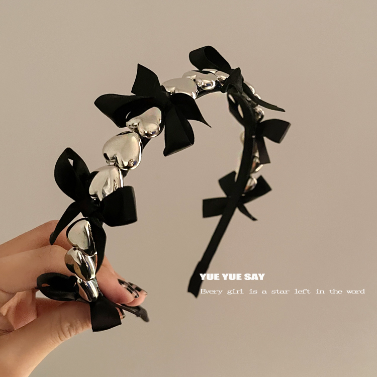 曰曰SAY 韩国立体金属爱心蝴蝶结发箍头箍甜酷高颅顶时尚发卡头饰