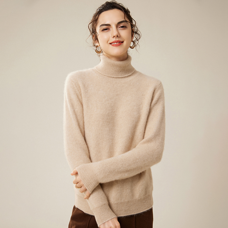 100%纯山羊绒七针双股加厚高翻领秋冬羊绒衫纯色长袖半高领打底衫