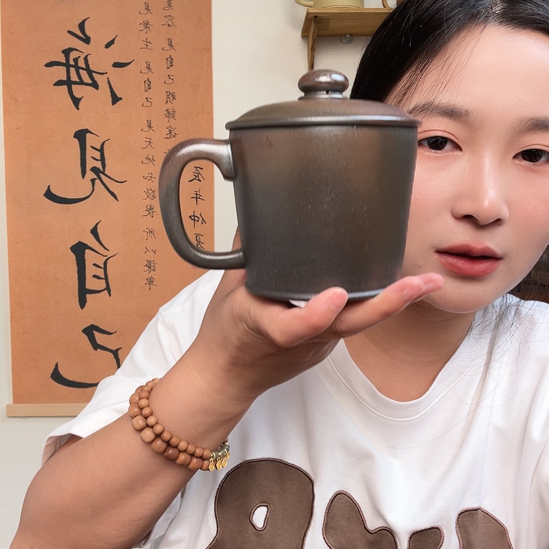 茶杯紫砂紫砂盖杯小红泥鱼乐杯古法柴烧