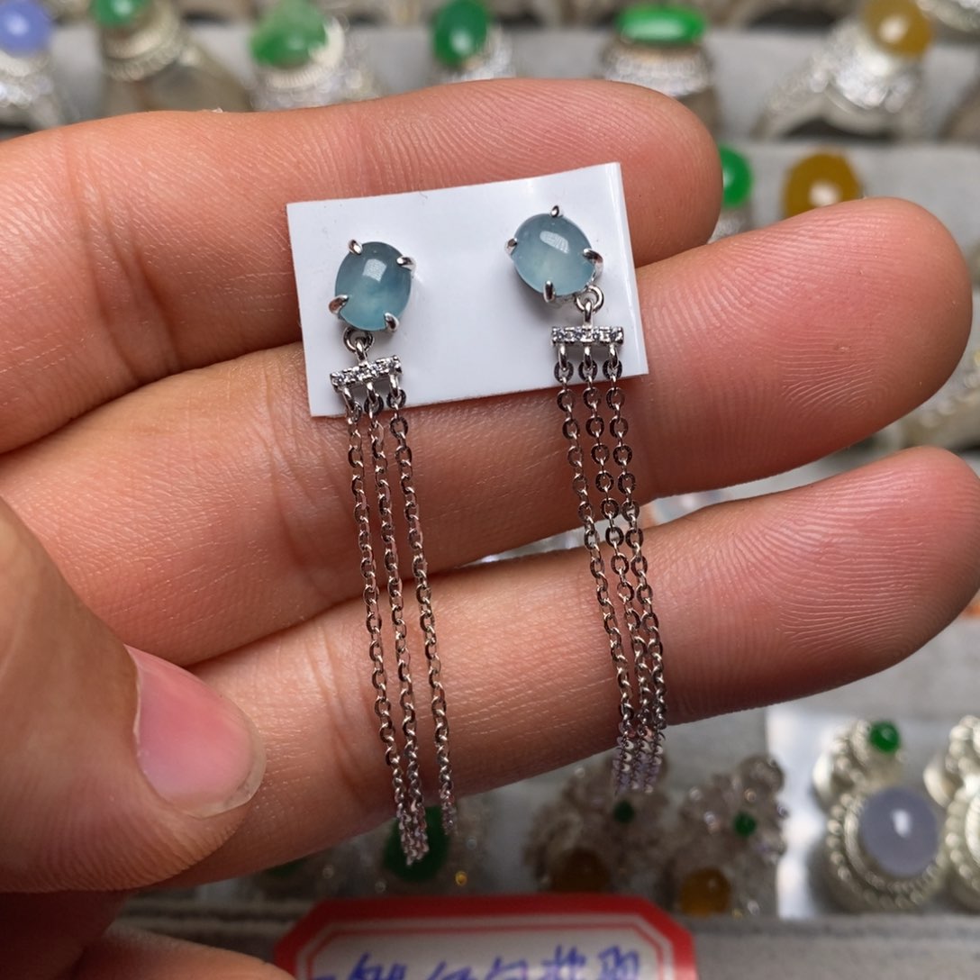 翡翠耳饰银S925镶嵌耳钉