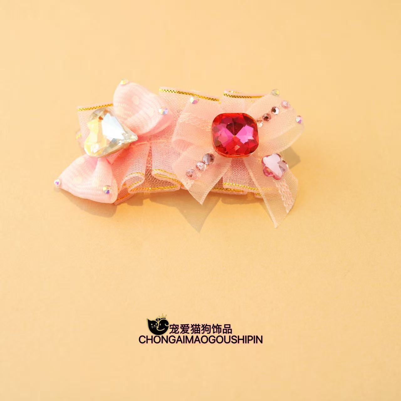 宠物饰品粉色布艺蝴蝶结狗狗发夹BB夹马尔济斯约克夏A405