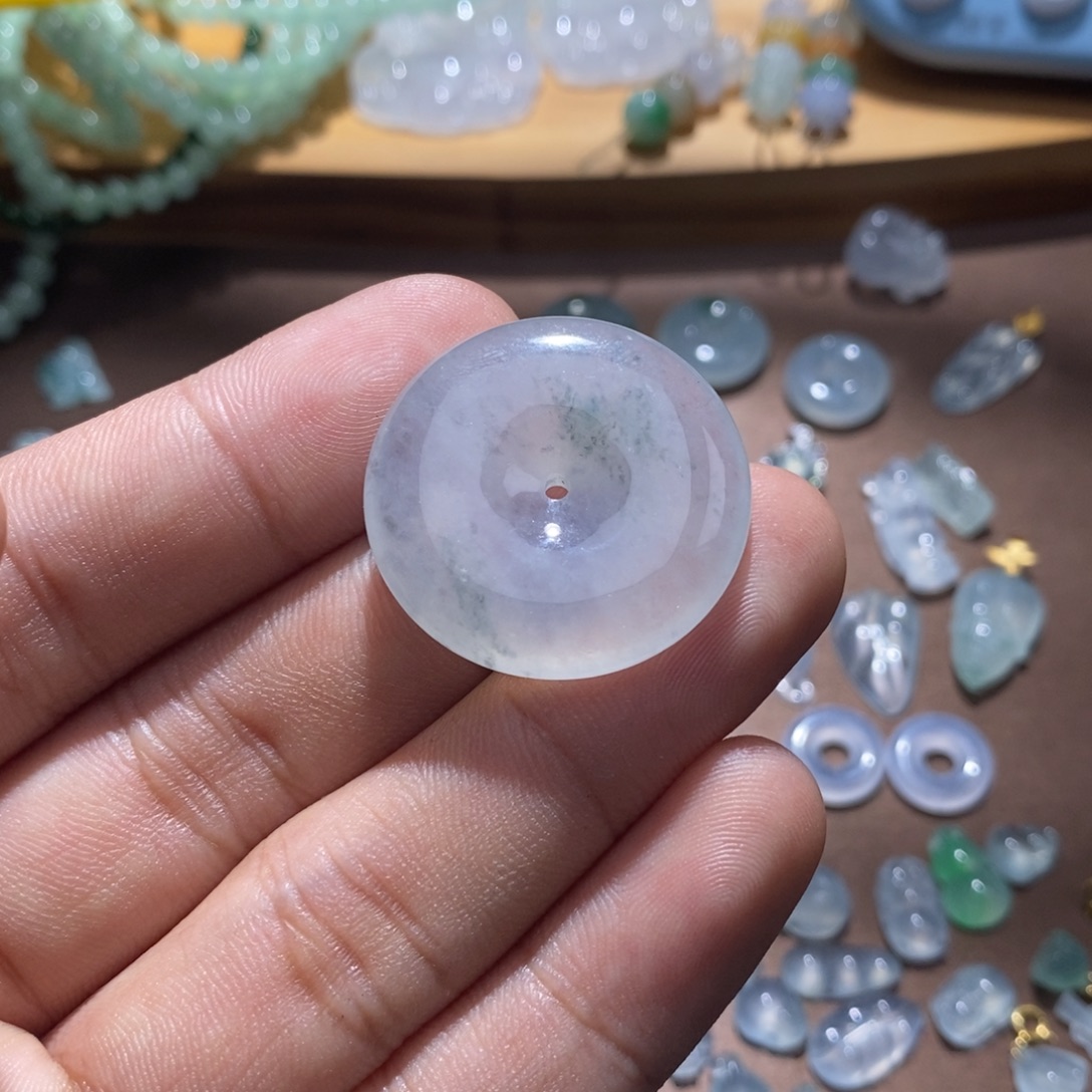 翡翠未镶嵌手链冰飘花平安扣