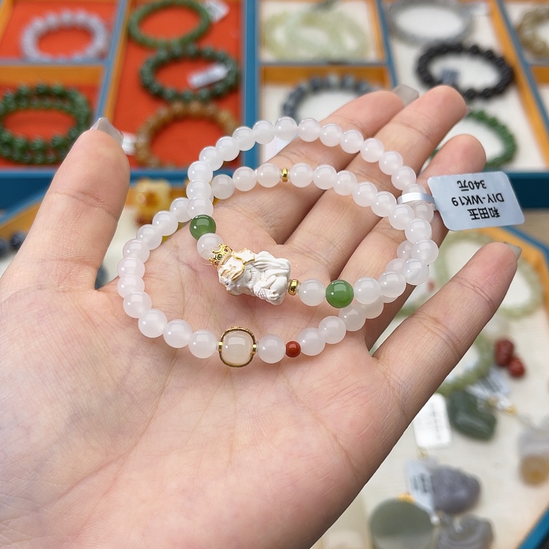 和田玉未镶嵌手串w48白玉6mm两圈