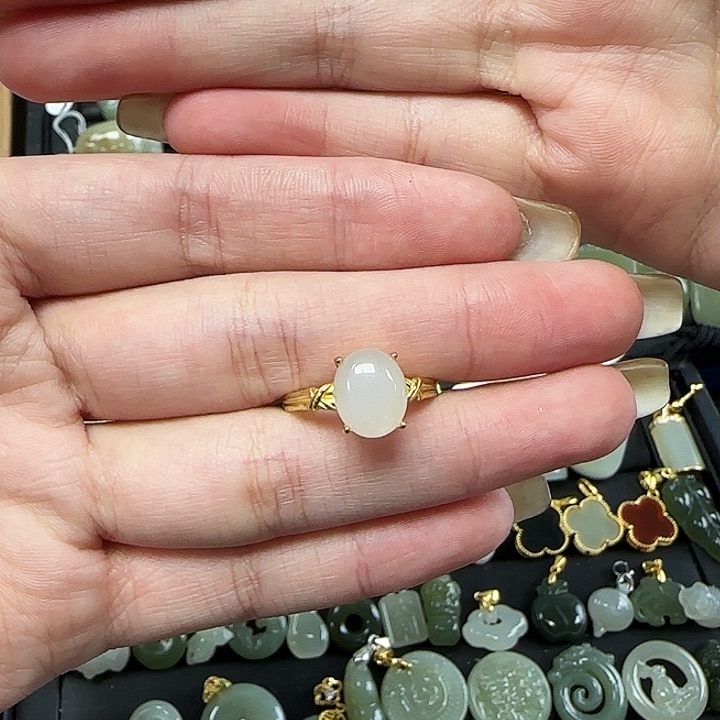 和田玉戒指银S925镶嵌