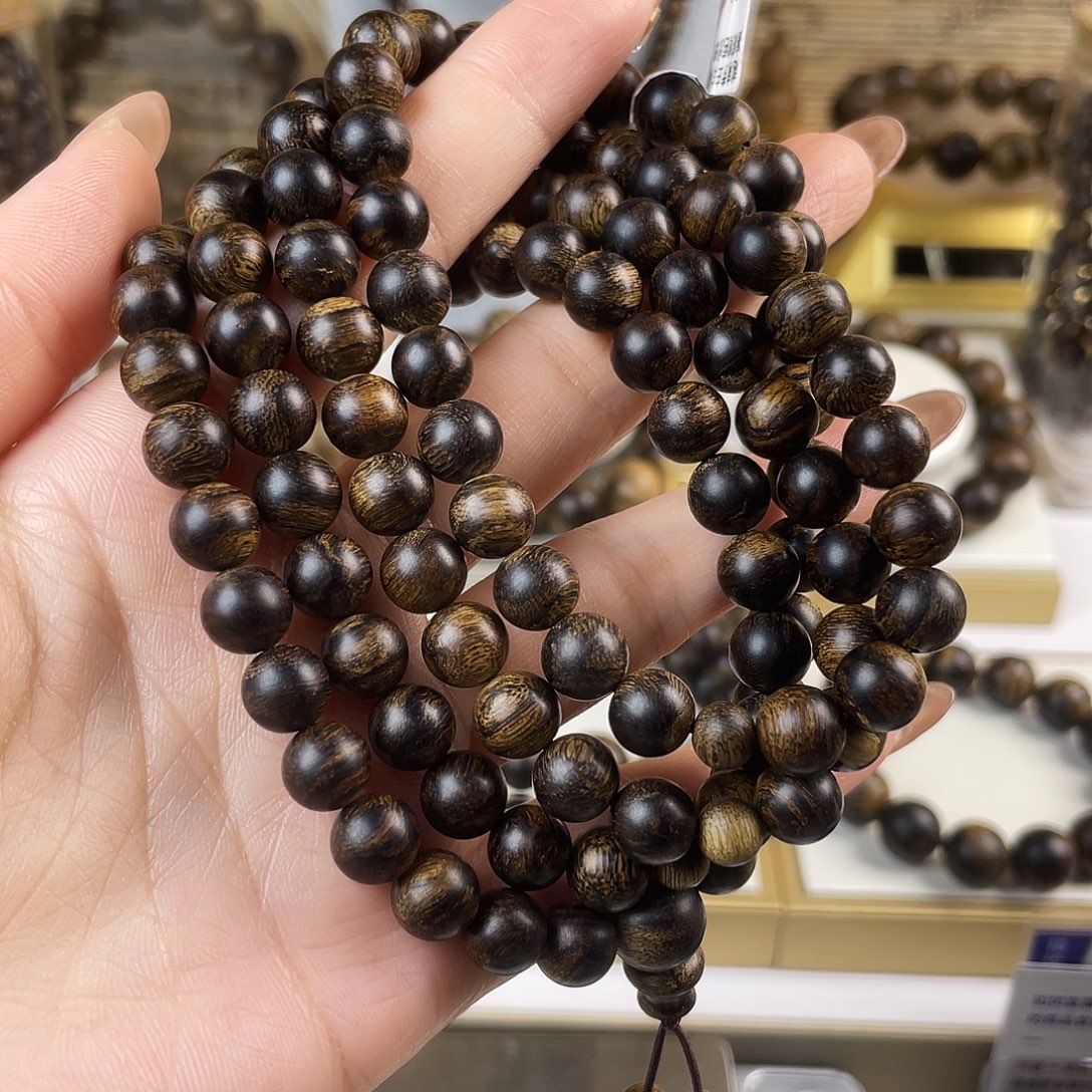 大***晏沉香手串越南芽庄老白棋窖藏古董玉化瘤疤虎斑0.8×108