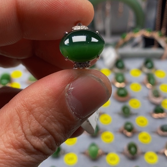 和田玉（碧玉）戒指银S925镶嵌