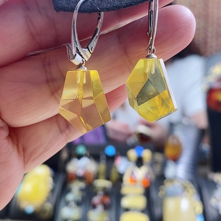 琥珀银S925镶嵌耳饰耳环