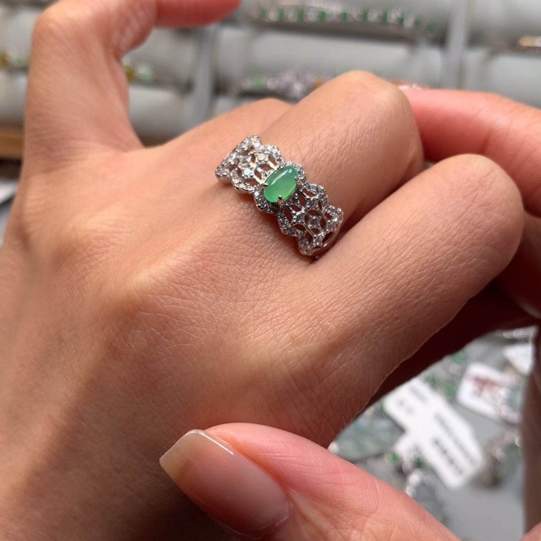 翡翠银S925镶嵌戒指戒指