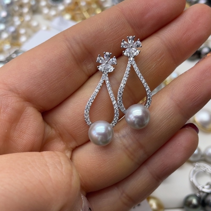 海水珍珠耳饰银S925镶嵌