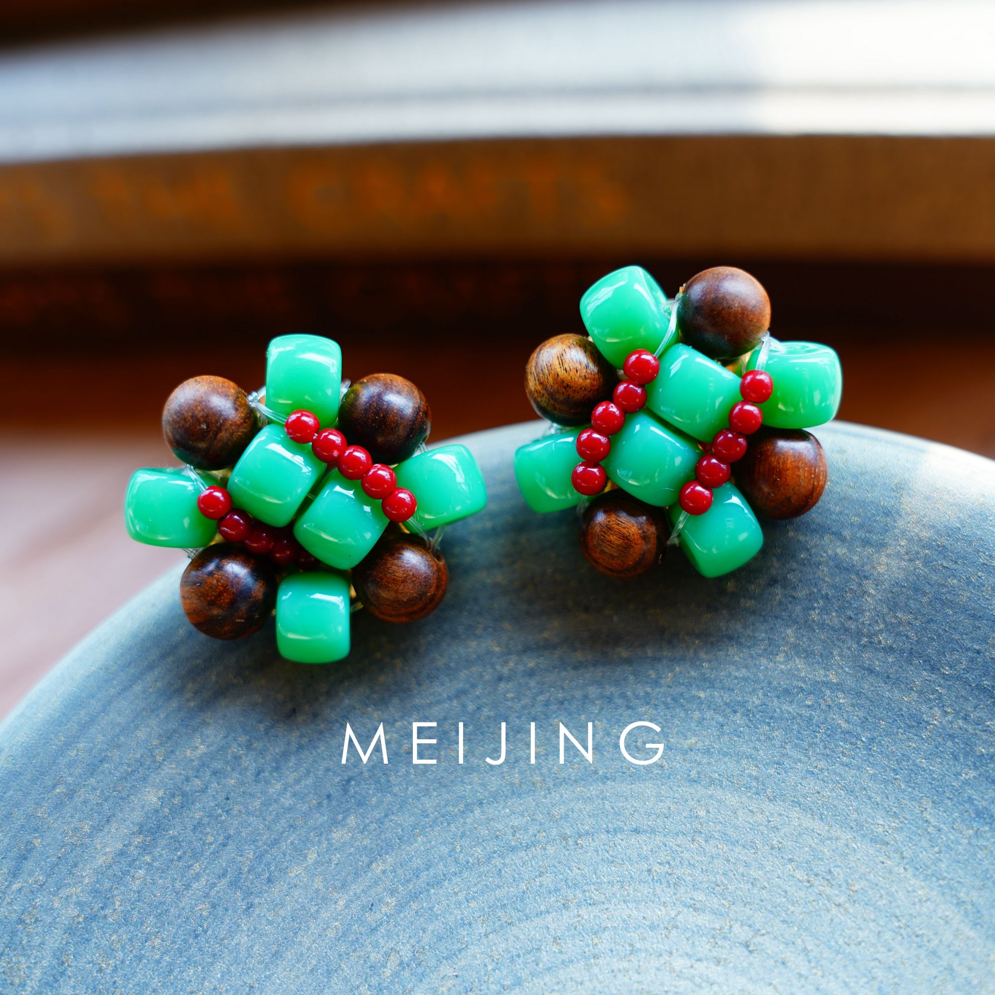 铜合金木质耳饰 【苔痕】圆形木质三色交叉复古高级感时尚百搭耳环