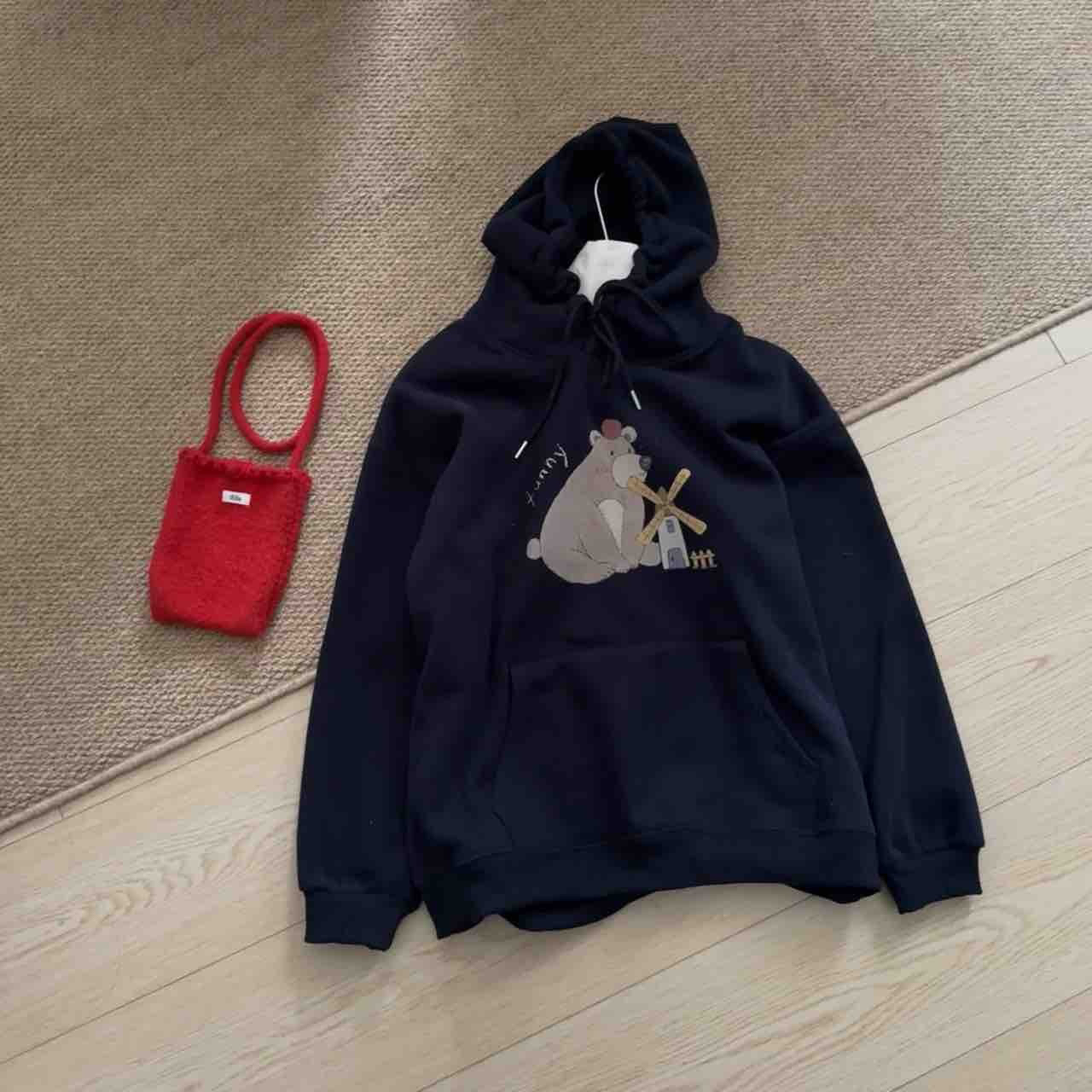 风车顶苹果小熊连帽加绒卫衣 9910 