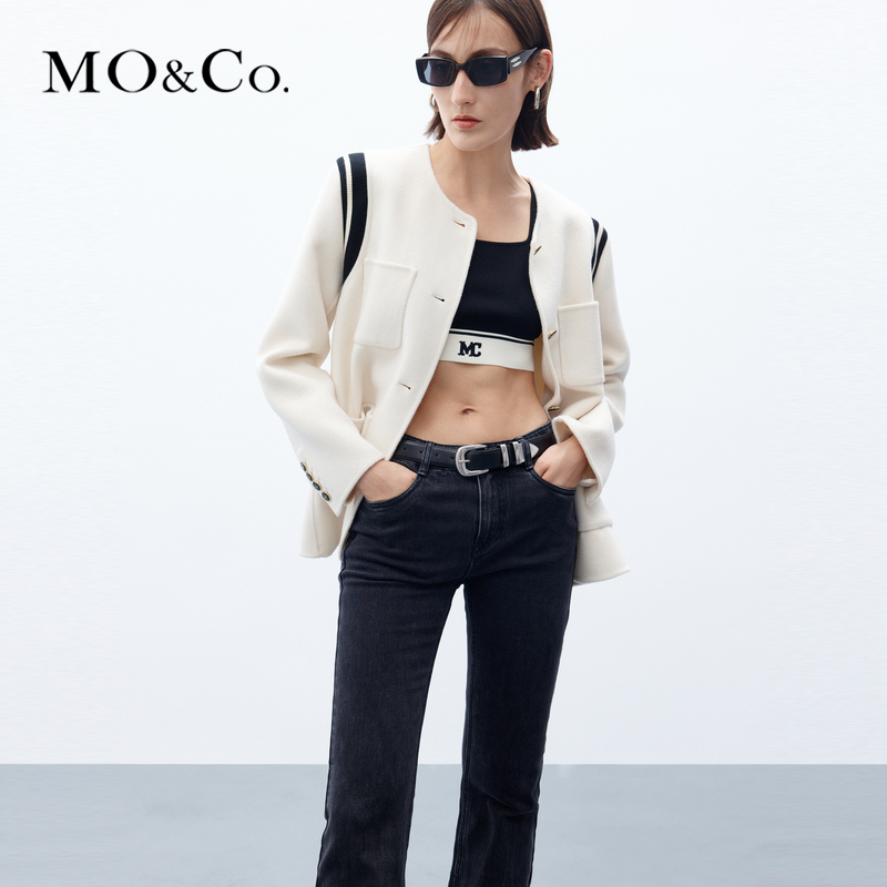 【陈嘉尔专属】MOCO秋含双面呢圆领箱型撞边宽肩外套MBC3COT010