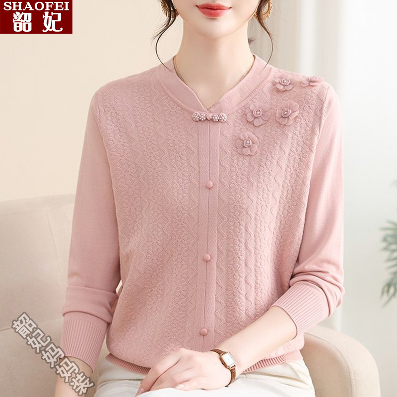 新中式妈妈装洋气打底衫中年女装秋装2025显年轻毛衣中年针织小衫
