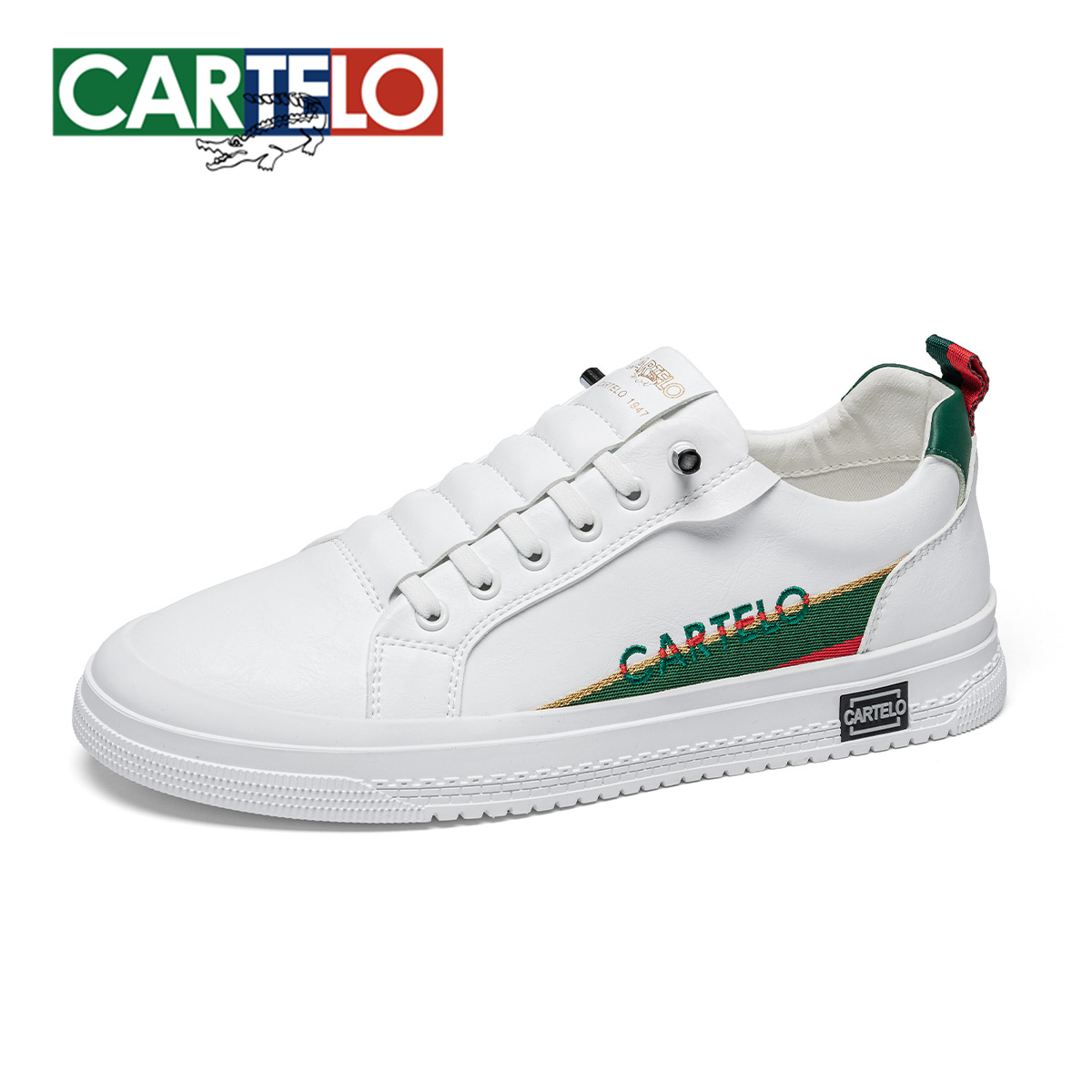 卡帝乐鳄鱼2025新款春季百搭小白鞋男士休闲板鞋免系带低帮潮流鞋