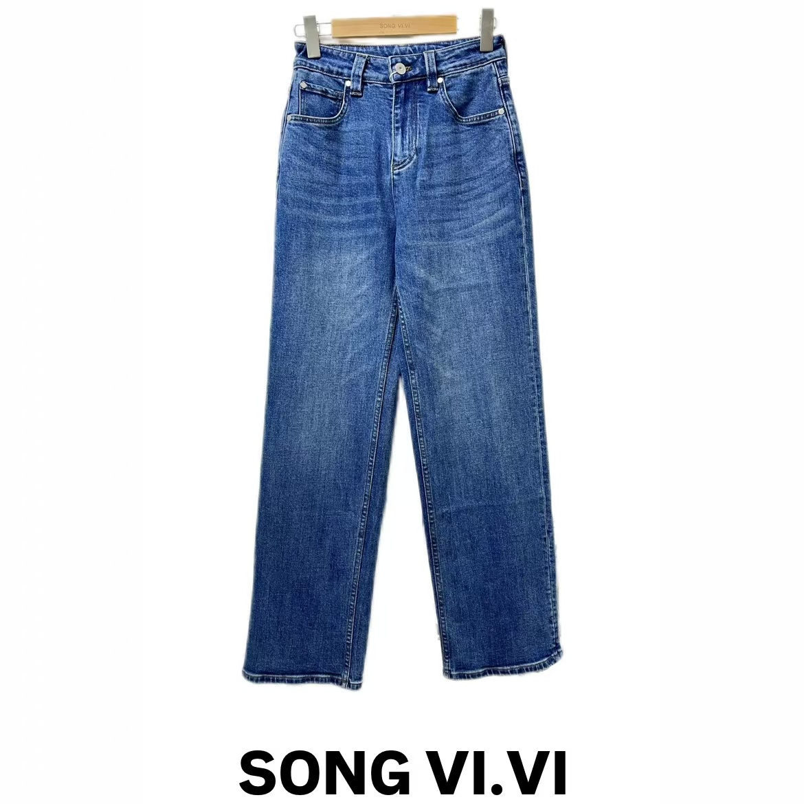 【牛仔蓝调】水洗常规牛仔裤高腰女装直筒时尚复古宽松百搭春季长裤