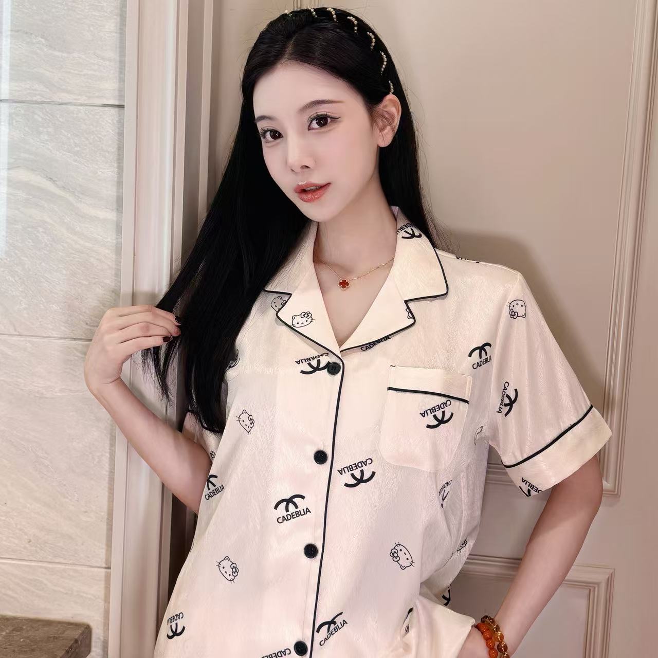 SIEOYJIEA/私迹大榕家四喜【香风限定短袖】时尚高定女款家居服睡衣