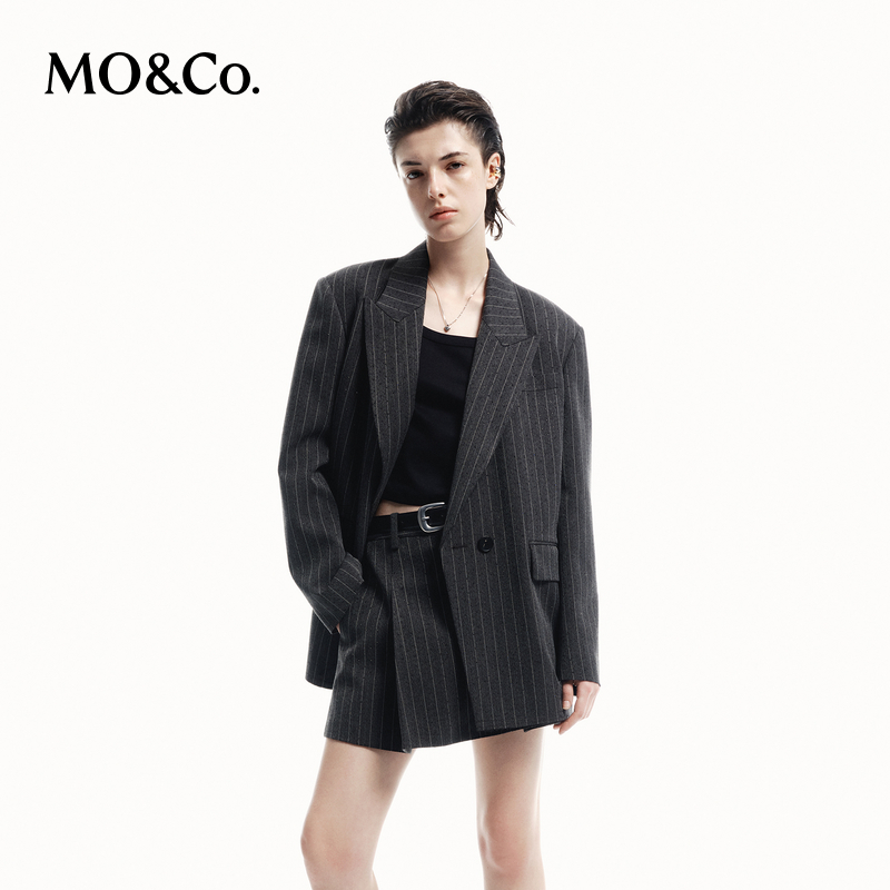 【陈大可专属】MOCO秋戗驳领宽肩H型竖条纹西装外套MBD3BLAT02