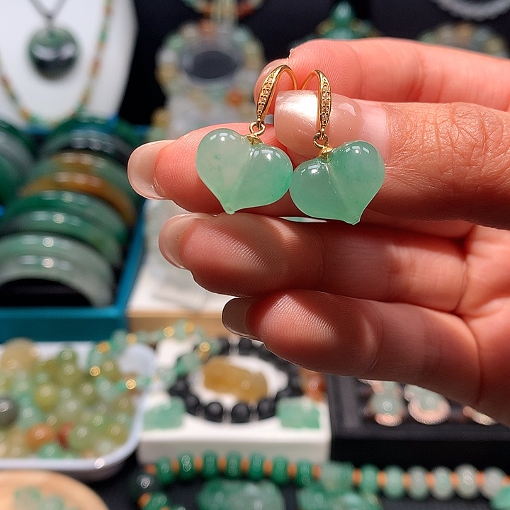 石英质玉银S925镶嵌耳钉