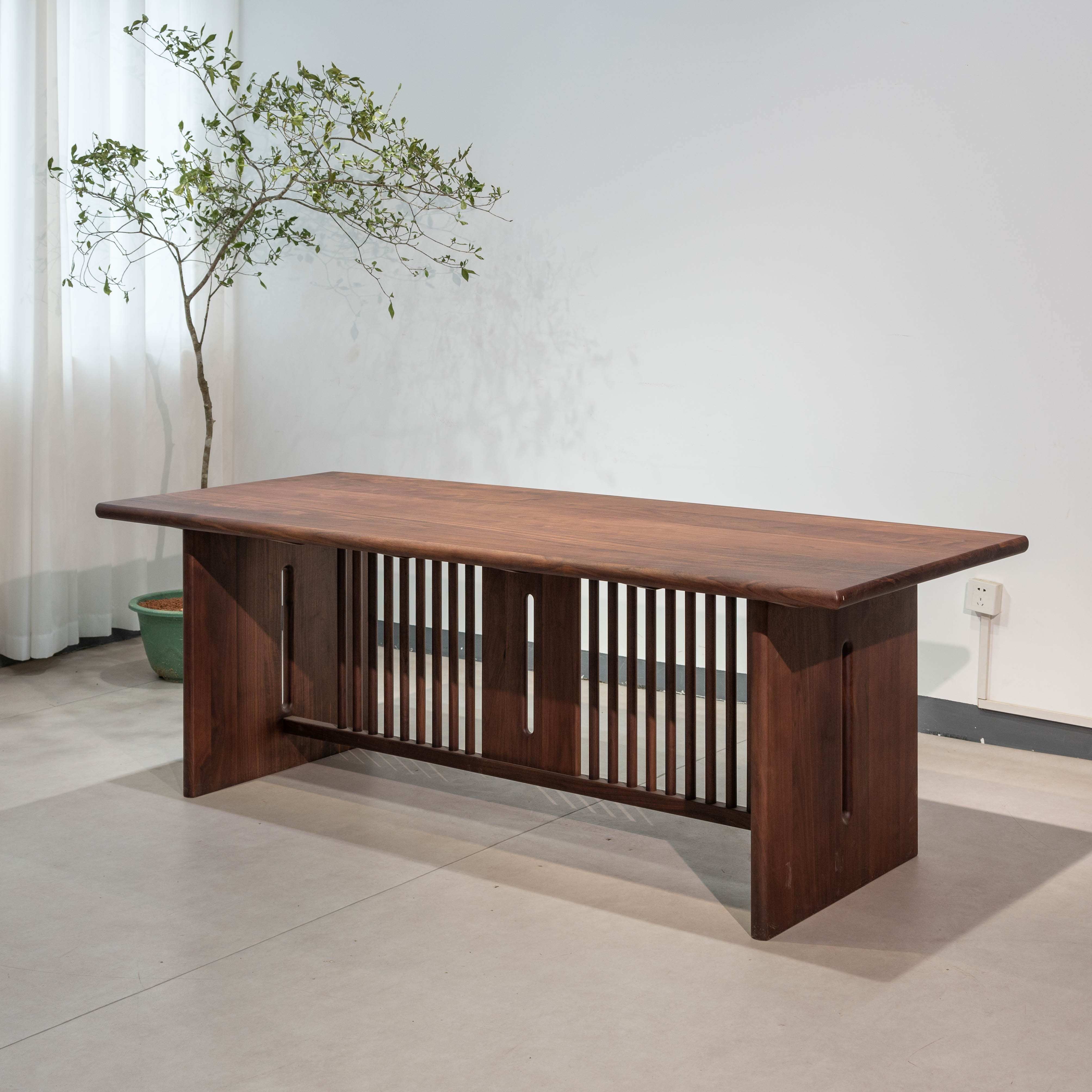 北美黑胡桃梧栖茶桌240*90（可定制尺寸）新中式茶桌，榫卯工艺